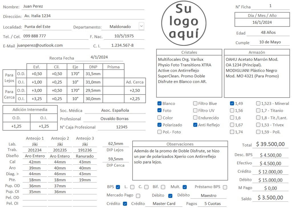 Software de Gestión de Clientes, para Ópticas